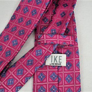 IKE BEHAR SILK GEOMETRIC SQUARES PINK TIE